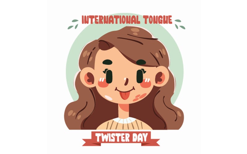 Internationale tongbrekerdag met illustratie van meisjeskarakter