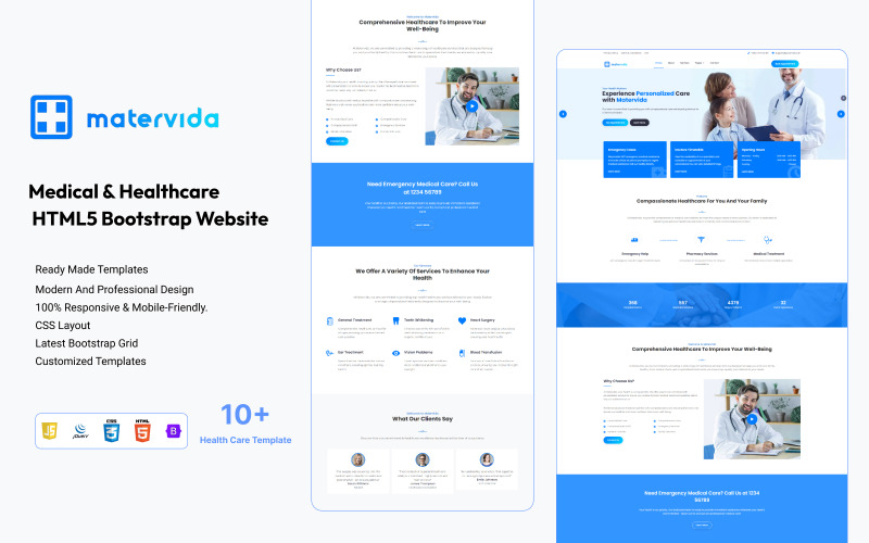 Matervida - Medical & Healthcare HTML5 Bootstrap webbplatsmall