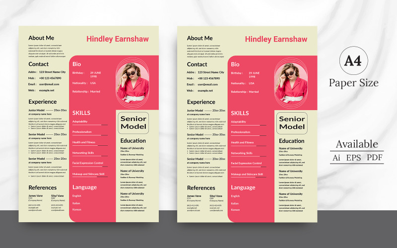 Pink Color Resume Template