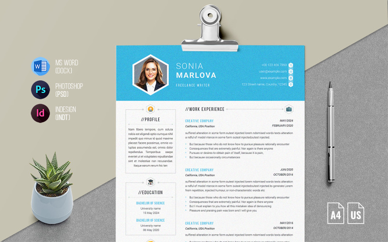 Plantilla de CV/currículum limpio de cuatro páginas
