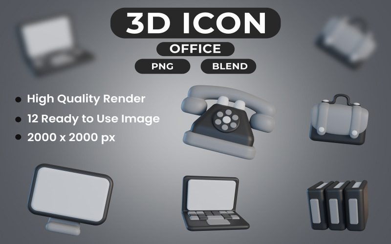 3D Office Ikonuppsättning Bundle Design