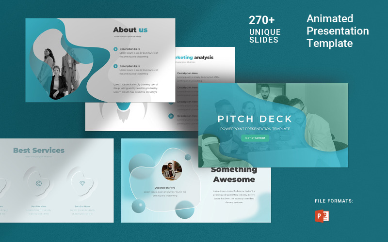 Pitch Deck animerad presentationsmall i ara blågrön