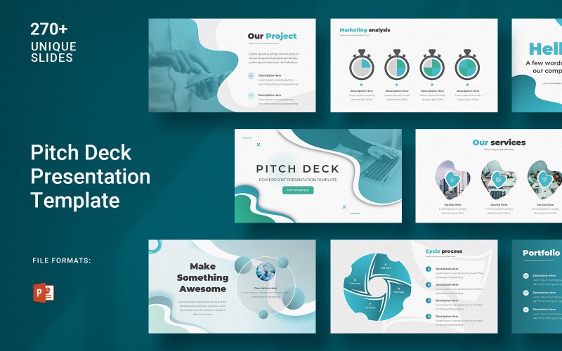 Шаблон бизнес-презентации Pitch Deck в цвете Macaw Blue Green