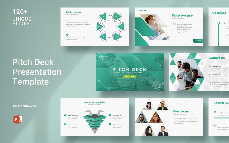 Шаблон бизнес-презентации Pitch Deck в зеленовато-голубом цвете