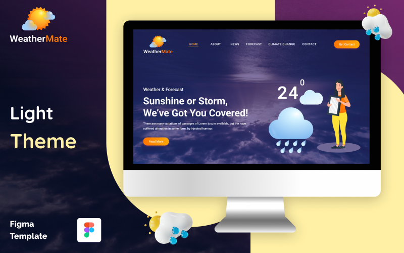 Modèle Figma de site Web météo multipage Premium Weather Mate