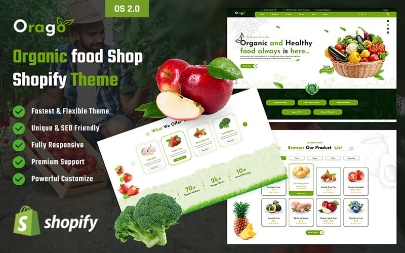 Orago - Shopify-tema för ekologisk matbutik