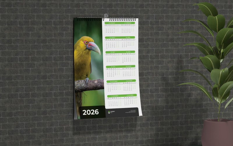 Einseitiges Corporate-Kalender-Design für Büroschreibtisch oder Wand-Vektor-Vorlage