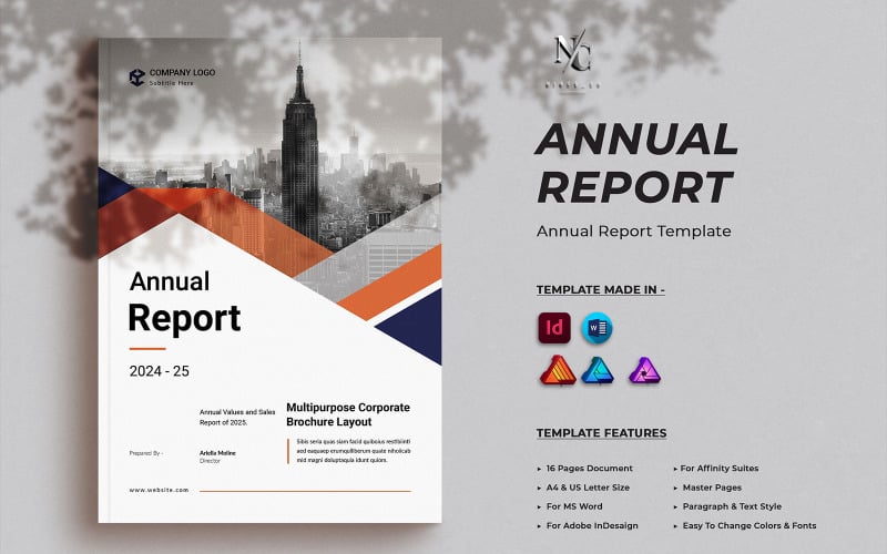 Modello di relazione annuale per InDesign, MS Word, Affinity