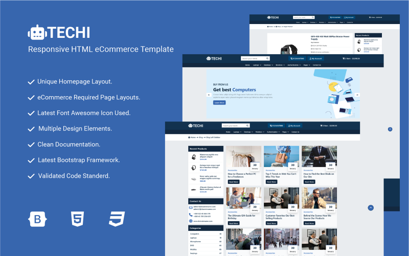 Techi – адаптивний HTML-шаблон електронної комерції Bootstrap