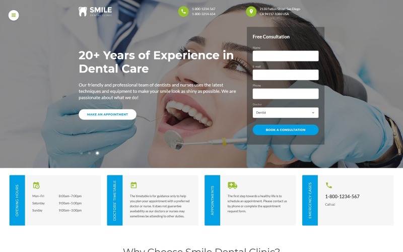 Smile - Dentistry Responsive HTML-webbplatsmall för flera sidor