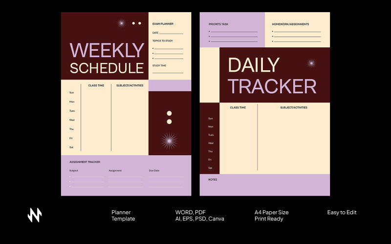 Agenda scolaire hebdomadaire quotidien