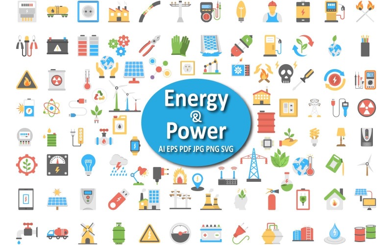 Colección completa de iconos de energía y potencia para todas las industrias