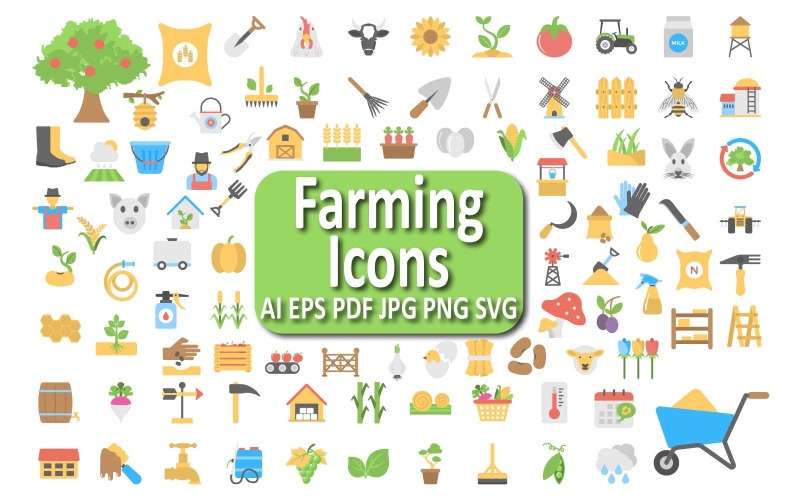 Essential Farming & Agriculture Icon Collection för landsbygds- och stadsprojekt