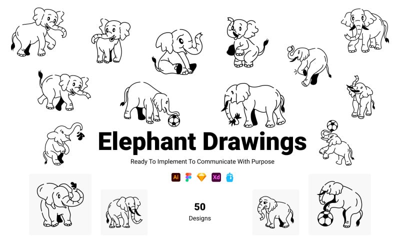 Modern Elephant Drawing Icons