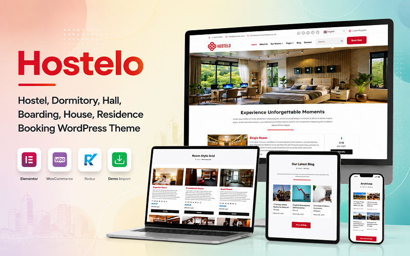 Hostelo - Hostel, Dormitory, Hall, Boarding, House, Residence Booking WordPress Theme