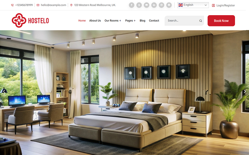 Hostelo - 旅馆，宿舍，大厅，寄宿，房屋，住宅预订 Elementor WordPress 主题