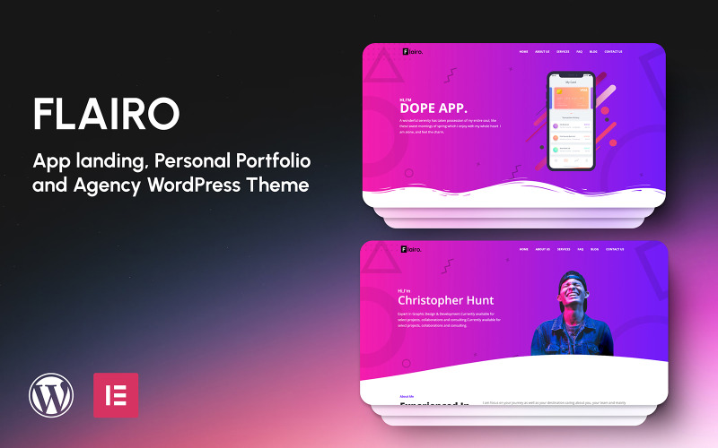 Flairo - 应用程序登陆、个人作品集和代理 WordPress Elementor 主题