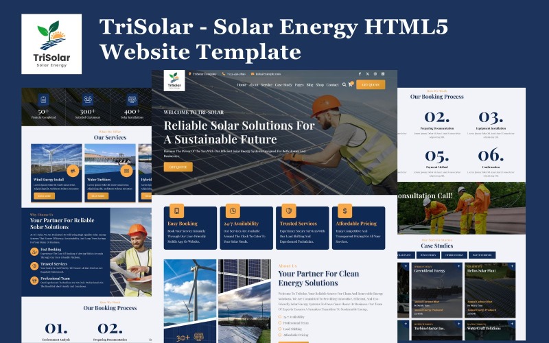 TriSolar - HTML5-websitesjabloon voor zonne-energie