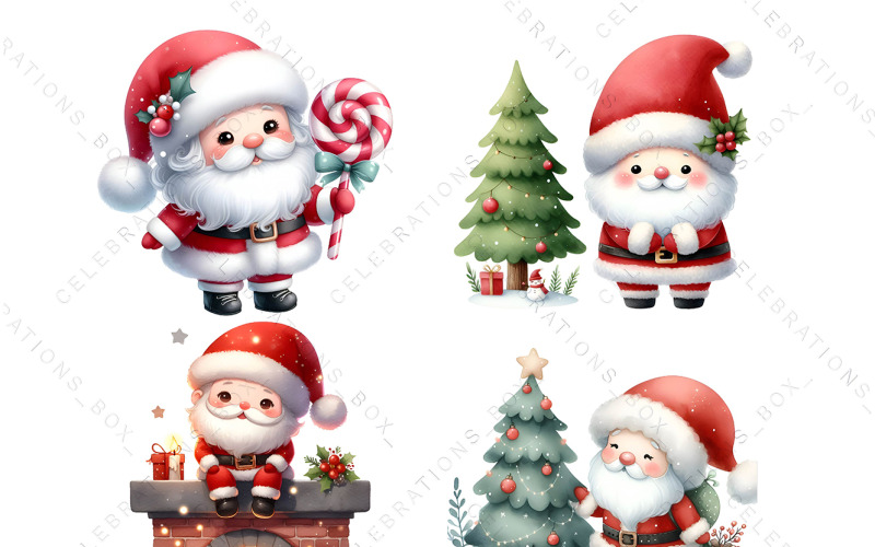 Clipart mignon de Père Noël Graphique de Noël PNG Clipart aquarelle pour une utilisation commerciale Fabrication de cartes