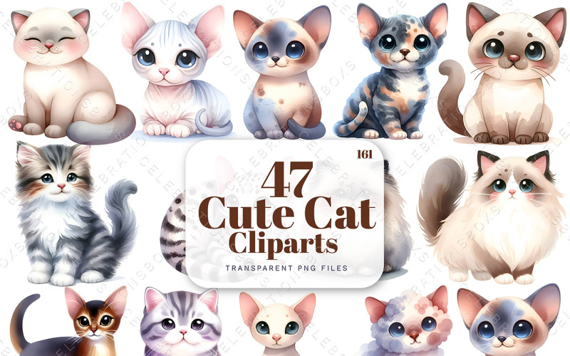 Pacote de clipart de gatos fofos, pacote de gatinhos fofos, clipart de raças de gatos, criação de cartões, scrapbooking | 161