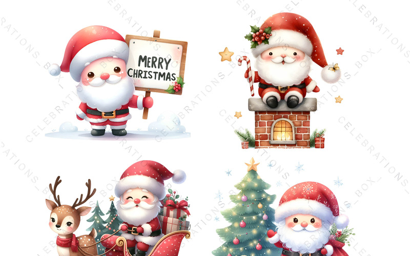 Roztomilý Santa klipart sob PNG klipart akvarel klipart pro komerční použití Card Making