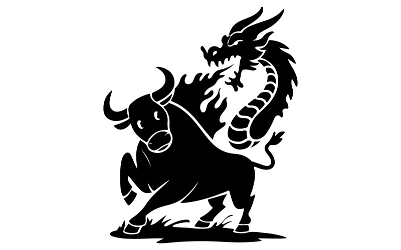 Ilustrace siluety býka a draka