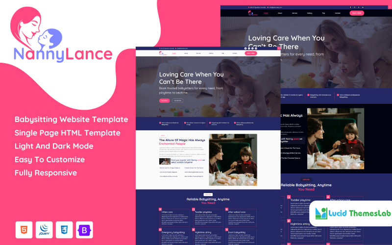 Nannylance: Eine herzerwärmende und professionelle HTML-Vorlage für Babysitter- oder Altenpflegedienste