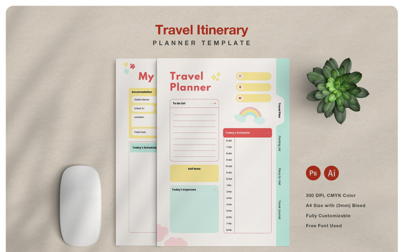 Modelo de planejador de itinerário de viagem minimalista