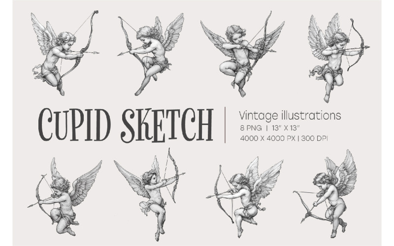 Amor-Skizze. Romantisches Vintage-Clipart.