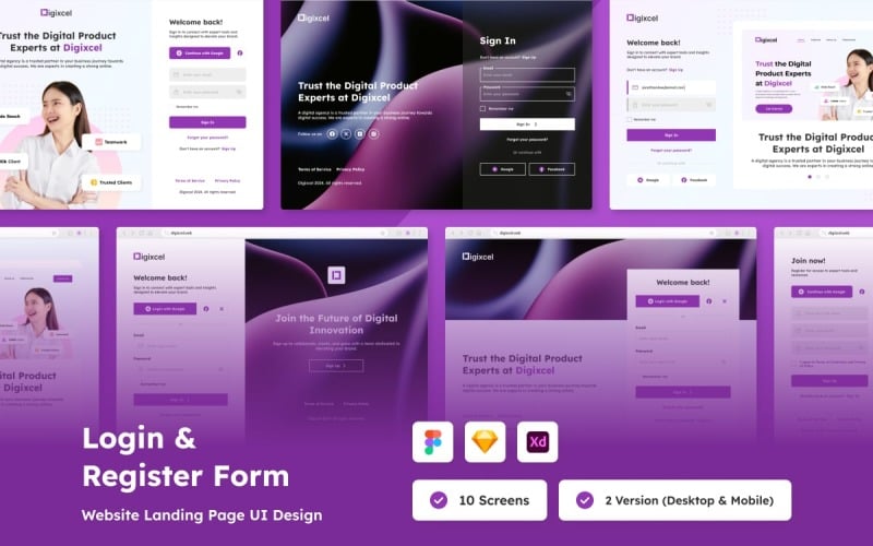 简洁的登录和注册表单 UI 套件 - Web 和移动