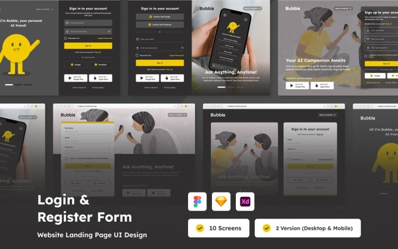 Kit de interfaz de usuario de formulario de registro e inicio de sesión moderno: web y móvil
