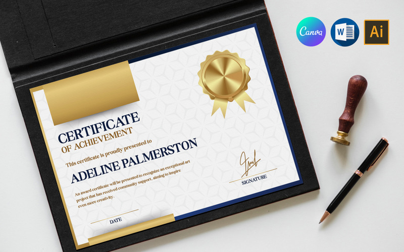 Modèle de certificat de réussite moderne. Ai, Word et Canva