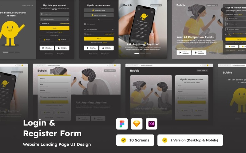 Modern Giriş ve Kayıt Formu UI Kiti - Web ve Mobil