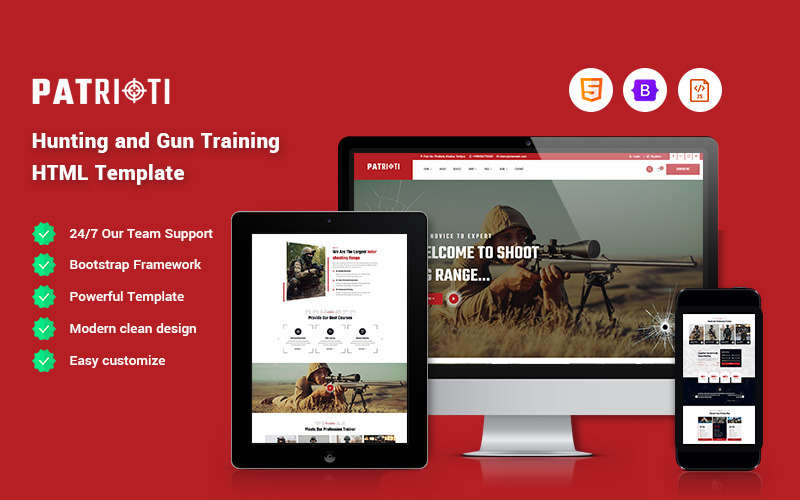 Patrioti - Modèle de site Web de formation à la chasse et aux armes à feu