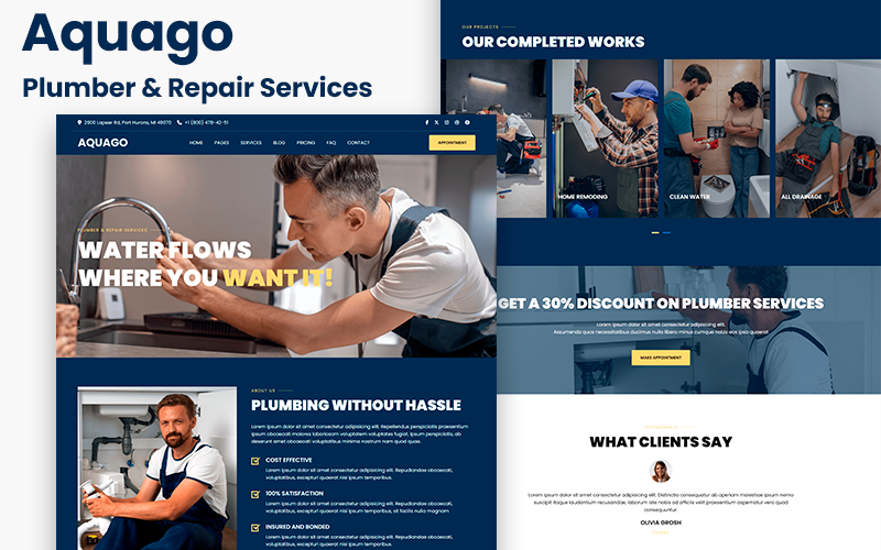 Aquago - Modèle HTML5 pour services de plomberie et de réparation