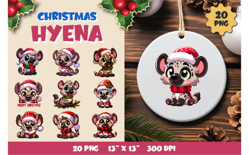 Jolie hyène de Noël. Clipart, PNG.