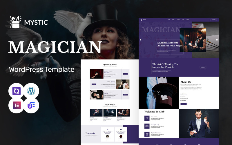 Mystic - Tema WordPress Elementor para reservas de mágicos e entretenimento