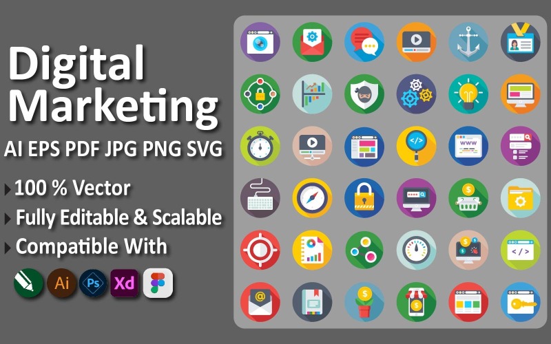Set completo di icone di marketing digitale