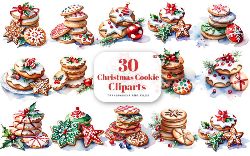 Akvarell julkakor Clipart, Pepparkakor Clipart, Sötsaker Clipart, Festlig Clipart