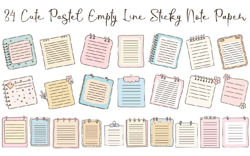 24 Cute Pastel Empty Line Sticky Note Paper