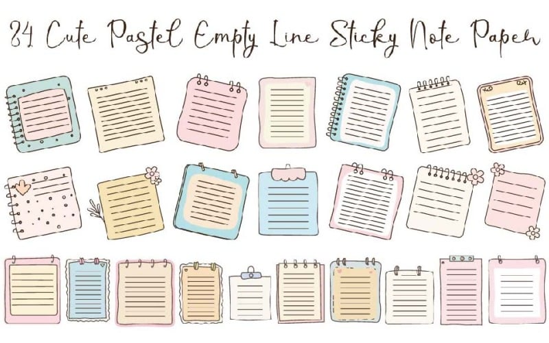 24 Papel de Notas Adesivo Pastel Vazio Bonito