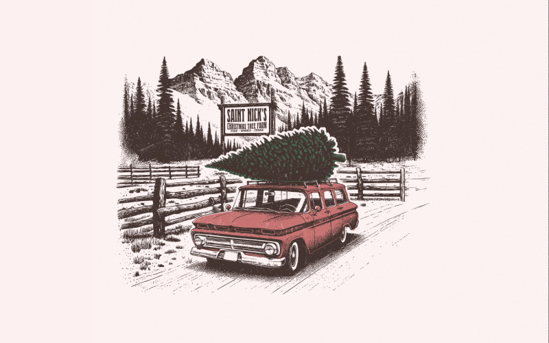 Kerstboomboerderij PNG, Sublimatie, Vintage Kerstafbeeldingen, Retro Kerstboom png, Vakantie