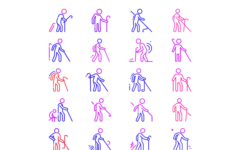 Person som går med käpp ikon gradient kontur stil bunt