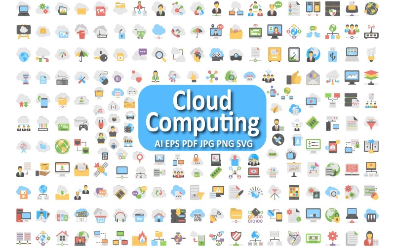 Essential Cloud Computing Ikonuppsättning för moderna digitala projekt