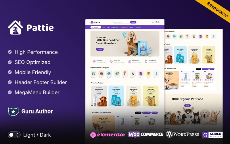 Pattie - 宠物食品和宠物商店多用途 WooCommerce 主题