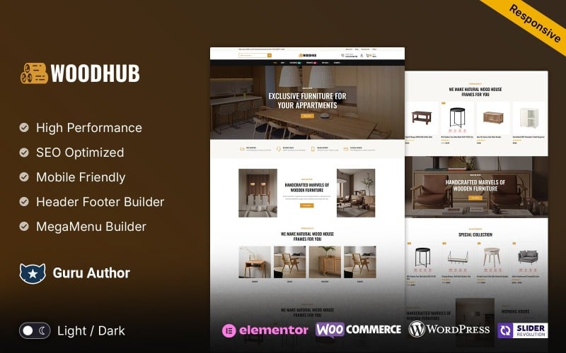 WoodHub – тема WooCommerce для магазину деревини та меблів та домашнього декору