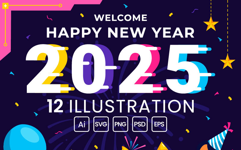 12 Boldog Új Évet 2025 Illusztráció