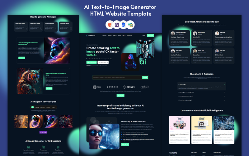 TextoPic - Modelo de site HTML do gerador de texto para imagem AI