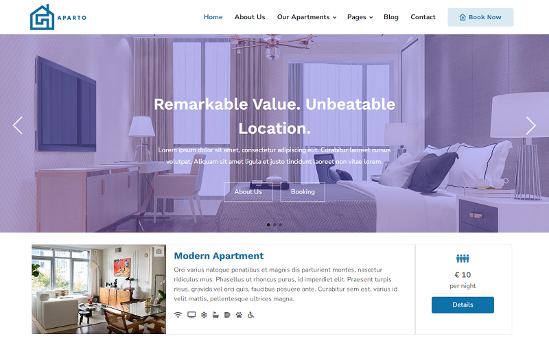 Aparto - Immobiliare, Appartamento, Edificio, Casa, Affitto e Vendita Prenotazioni Tema WordPress