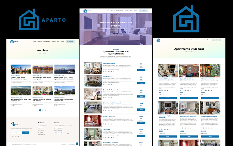 Aparto – тема WordPress для бронювання нерухомості, квартир, будівель, будинків, оренди та продажу квартир